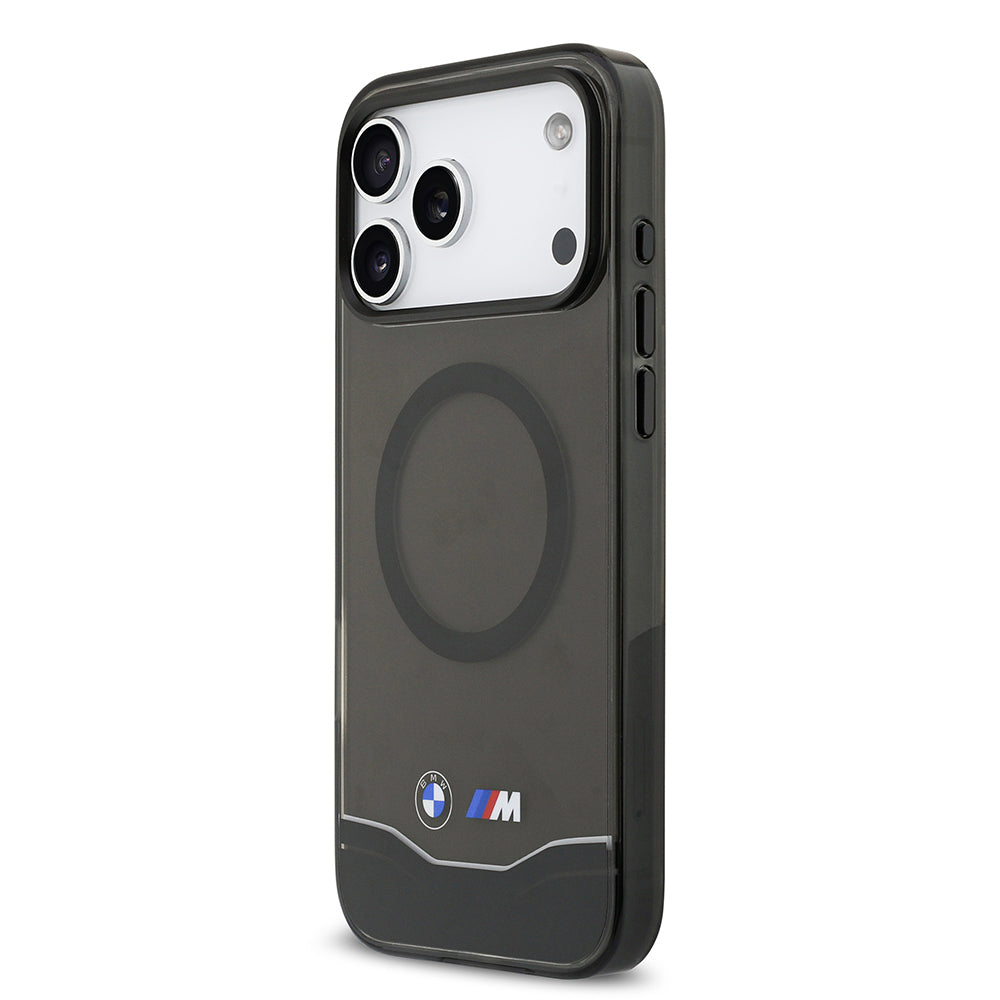 Apple iPhone 17 Pro Max Kılıf BMW Orjinal Lisanslı M-safe Şarj Özellikli Metal Buton Tasarımlı Tranparan M Dizayn Kapak Siyah