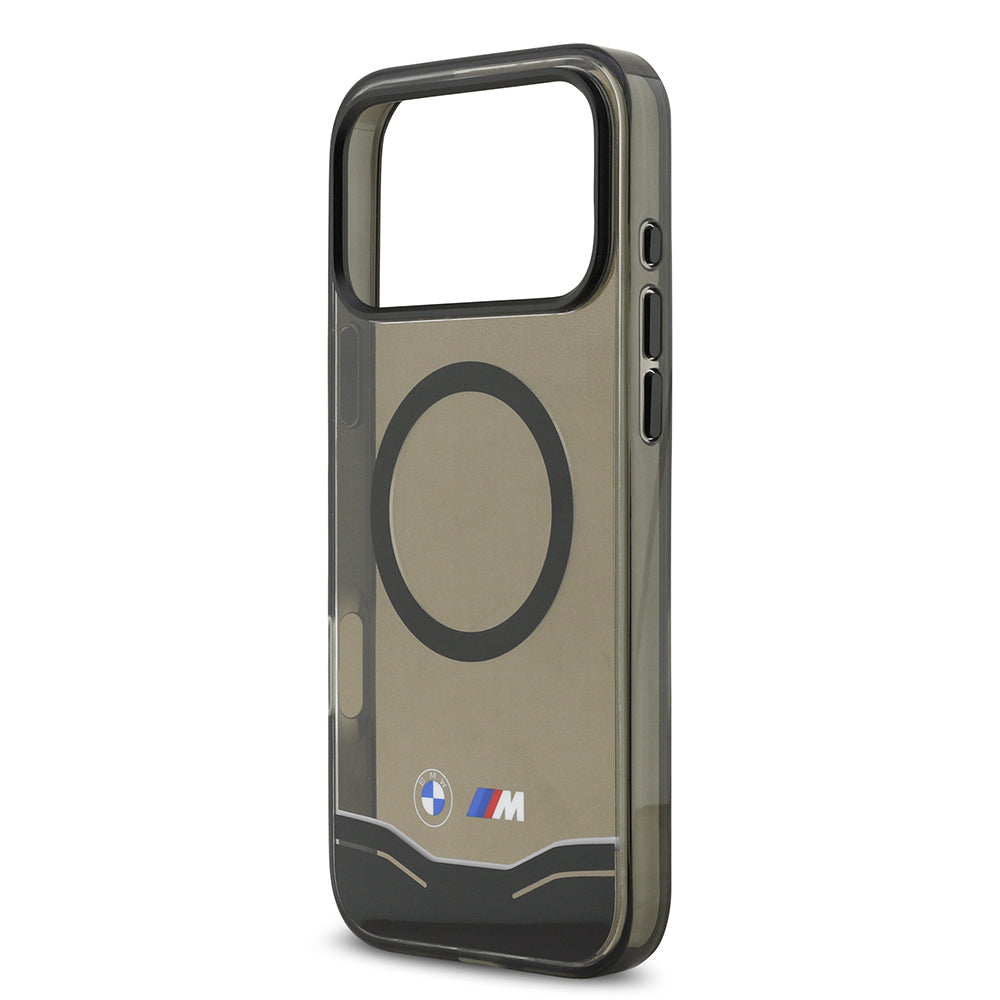 Apple iPhone 17 Pro Max Kılıf BMW Orjinal Lisanslı M-safe Şarj Özellikli Metal Buton Tasarımlı Tranparan M Dizayn Kapak Siyah