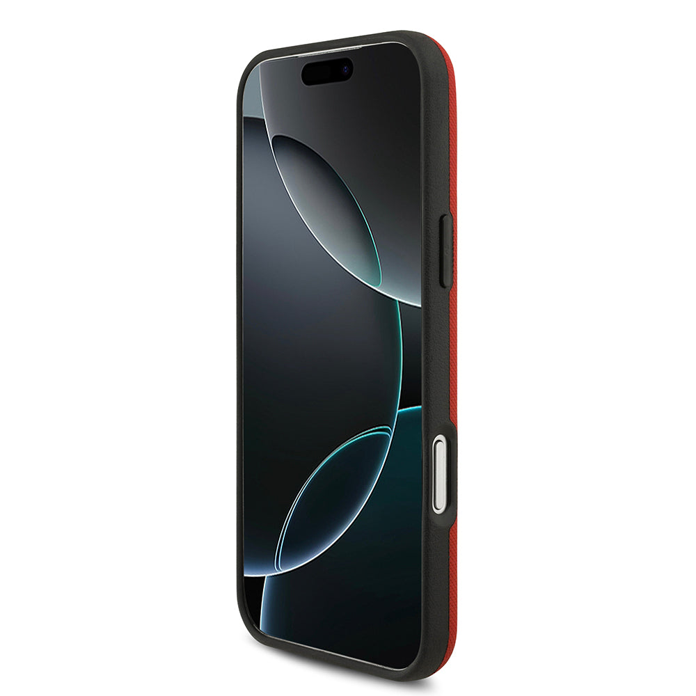 Apple iPhone 17 Pro Max Kılıf BMW Orjinal Lisanslı M-safe Şarj Özellikli Metal Logolu Delikli M Dizayn Deri Kapak Kırmızı