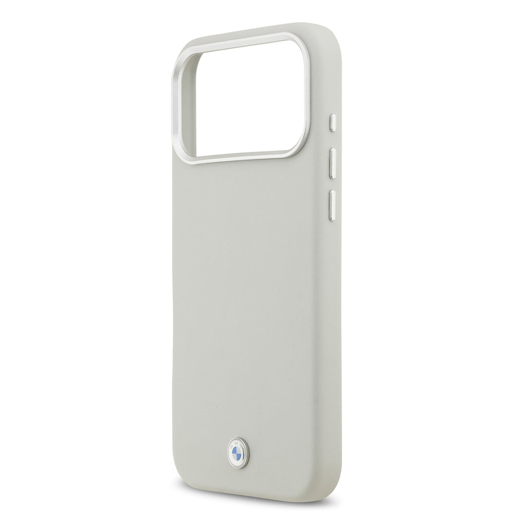 Apple iPhone 17 Pro Max Kılıf BMW Orjinal Lisanslı M-safe Şarj Özellikli Metal Logolu Tam Kaplama Deri Kapak Gri