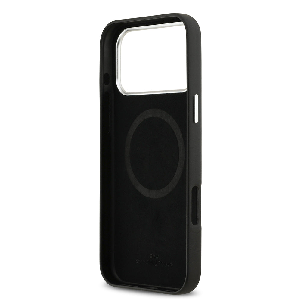 Apple iPhone 17 Pro Max Kılıf BMW Orjinal Lisanslı M-safe Şarj Özellikli Metal Logolu Tam Kaplama Deri Kapak Lacivert