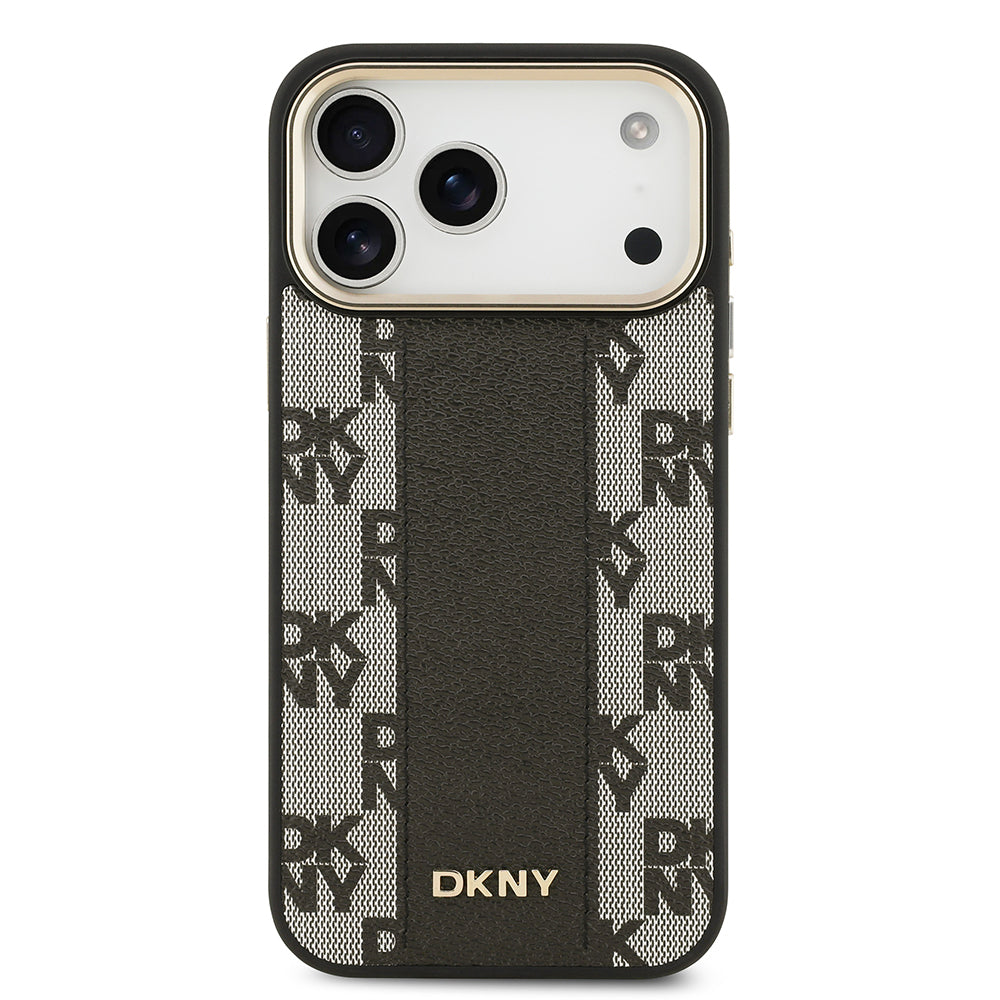 Apple iPhone 17 Pro Max Kılıf DKNY Orjinal Lisanslı M-safe Şarj Özellikli 3D Yazılı Checkered Pattern Kapak Siyah
