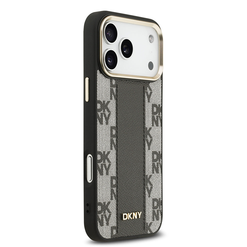 Apple iPhone 17 Pro Max Kılıf DKNY Orjinal Lisanslı M-safe Şarj Özellikli 3D Yazılı Checkered Pattern Kapak Siyah