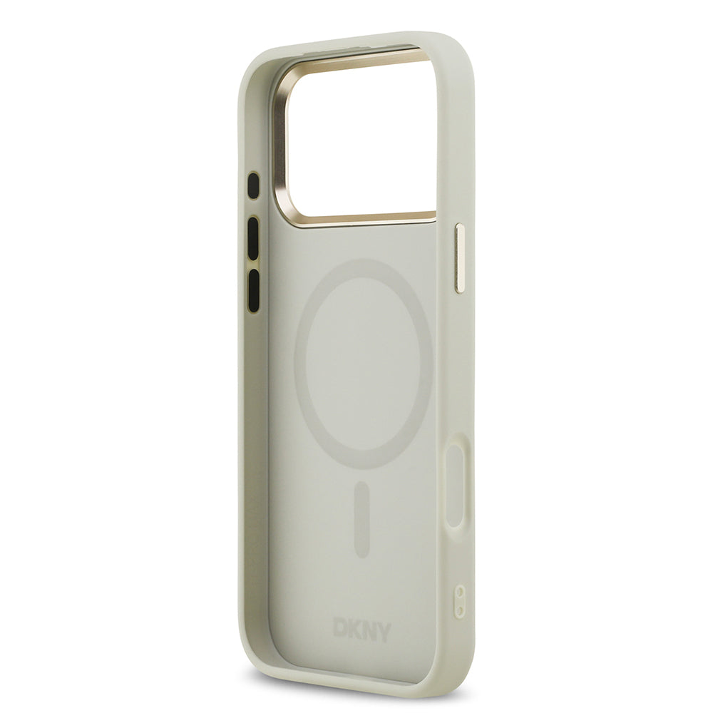 Apple iPhone 17 Pro Max Kılıf DKNY Orjinal Lisanslı M-safe Şarj Özellikli 3D Yazılı Checkered Pattern Kapak Bej