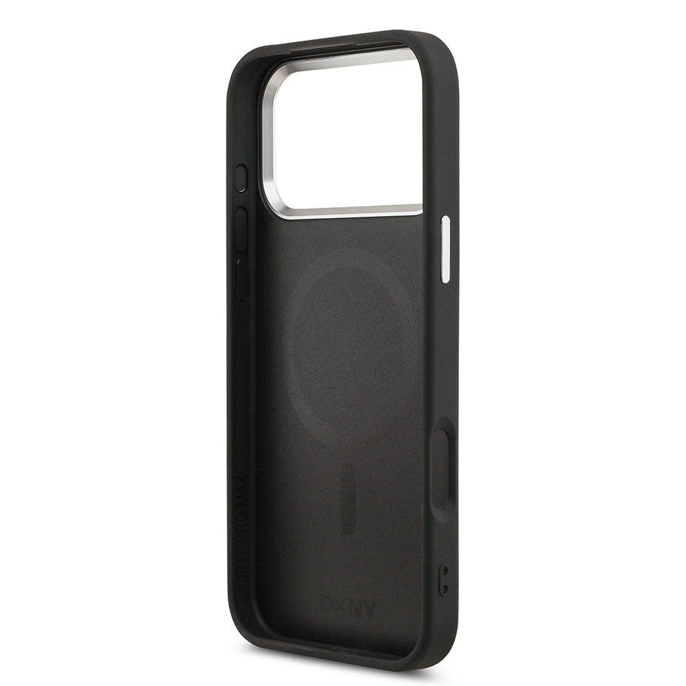 Apple iPhone 17 Pro Max Kılıf DKNY Orjinal Lisanslı M-safe Şarj Özellikli PU Deri Kabartmalı Kapak Bej