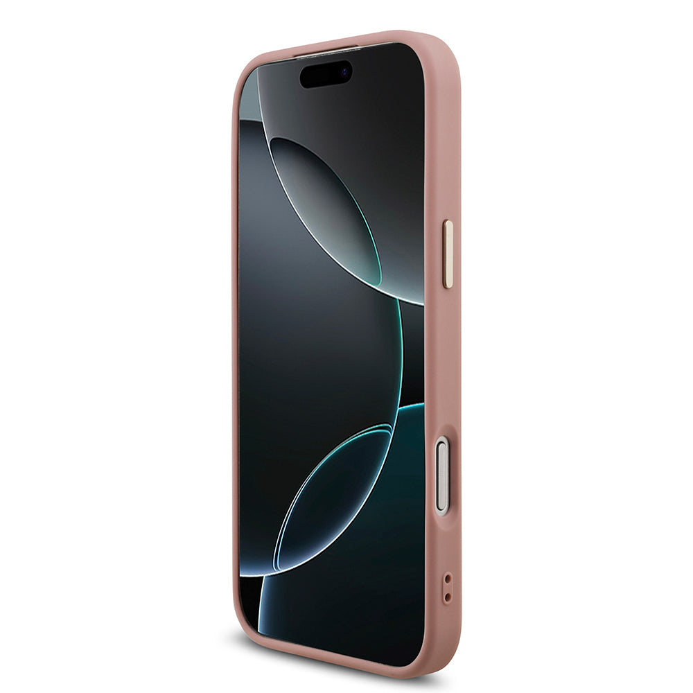 Apple iPhone 17 Pro Max Kılıf Guess Orjinal Lisanslı 4G Büyük Metal Kamera Çerçeveli ve Logolu Glitter Kapak Pembe