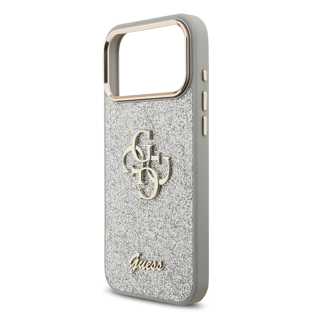 Apple iPhone 17 Pro Max Kılıf Guess Orjinal Lisanslı 4G Büyük Metal Kamera Çerçeveli ve Logolu Glitter Kapak Siyah