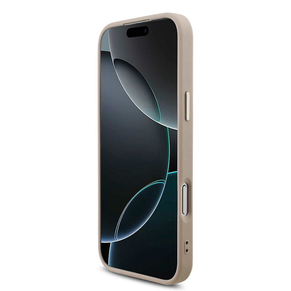 Apple iPhone 17 Pro Max Kılıf Guess Orjinal Lisanslı Gold Metal Kamera Çerçeveli 4G Desenli Metal Büyük 4G ve Yazı Logolu Kapak Pembe