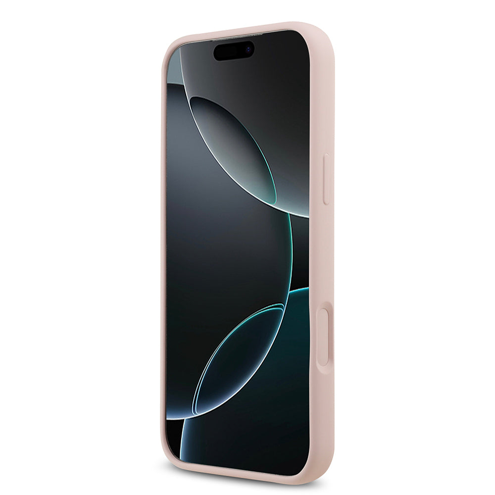 Apple iPhone 17 Pro Max Kılıf Guess Orjinal Lisanslı Grained Yazı Logolu Kapak Pembe
