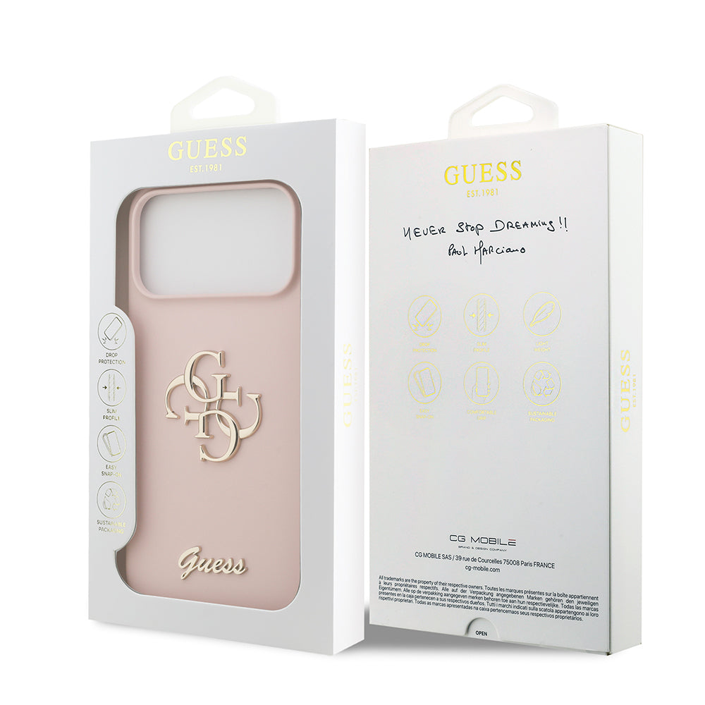 Apple iPhone 17 Pro Max Kılıf Guess Orjinal Lisanslı Grained Yazı Logolu Kapak Pembe