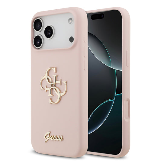 Apple iPhone 17 Pro Max Kılıf Guess Orjinal Lisanslı Grained Yazı Logolu Kapak Pembe