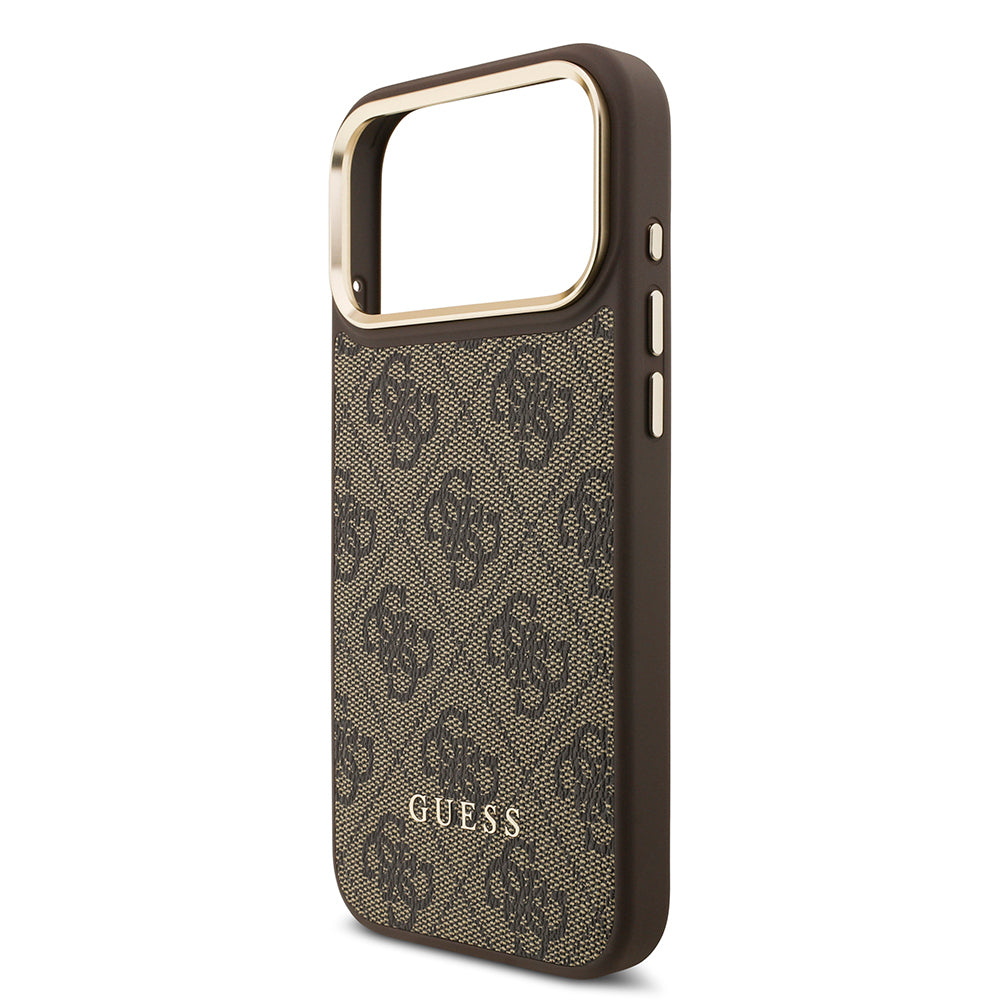 Apple iPhone 17 Pro Max Kılıf Guess Orjinal Lisanslı M-safe Şarj Özellikli Askılı ve 4G Logo Kartlıklı Kapak Kahverengi