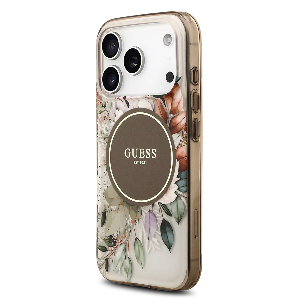 Apple iPhone 17 Pro Max Kılıf Guess Orjinal Lisanslı M-safe Şarj Özellikli Flower Tonal Circle Kapak Yeşil