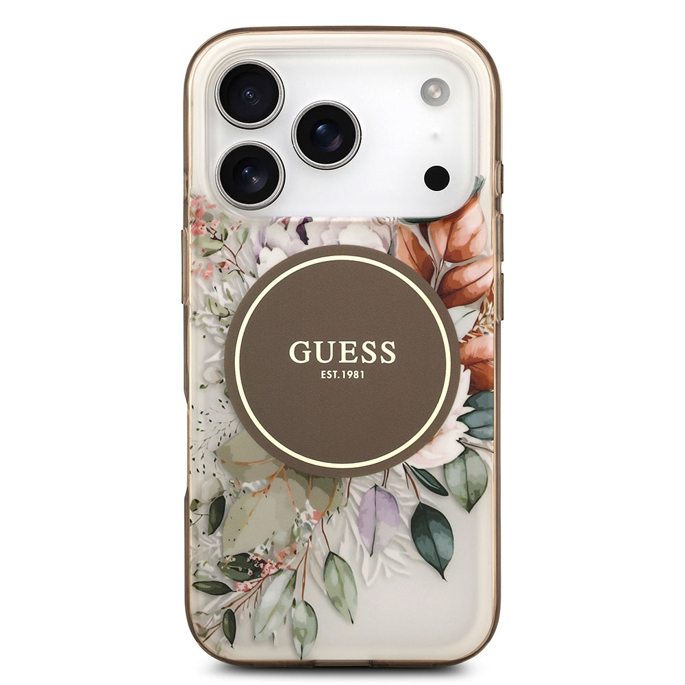 Apple iPhone 17 Pro Max Kılıf Guess Orjinal Lisanslı M-safe Şarj Özellikli Flower Tonal Circle Kapak Pembe