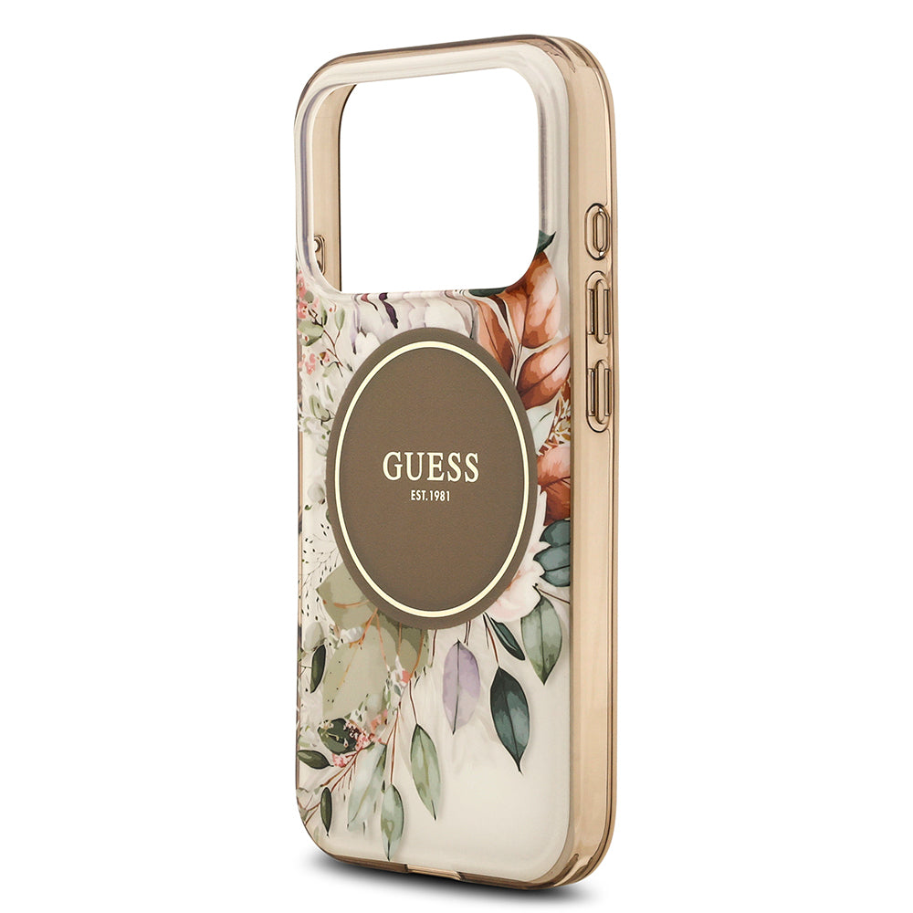 Apple iPhone 17 Pro Max Kılıf Guess Orjinal Lisanslı M-safe Şarj Özellikli Flower Tonal Circle Kapak Pembe