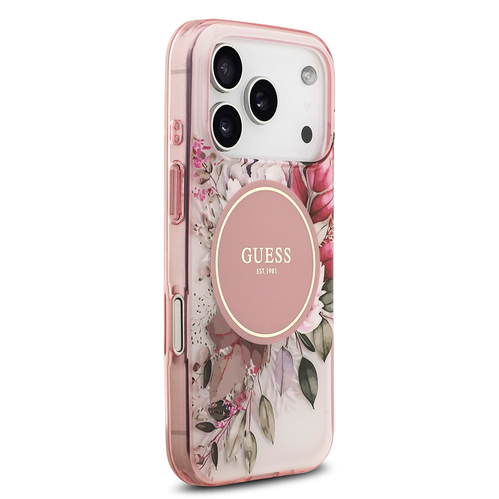 Apple iPhone 17 Pro Max Kılıf Guess Orjinal Lisanslı M-safe Şarj Özellikli Flower Tonal Circle Kapak Yeşil