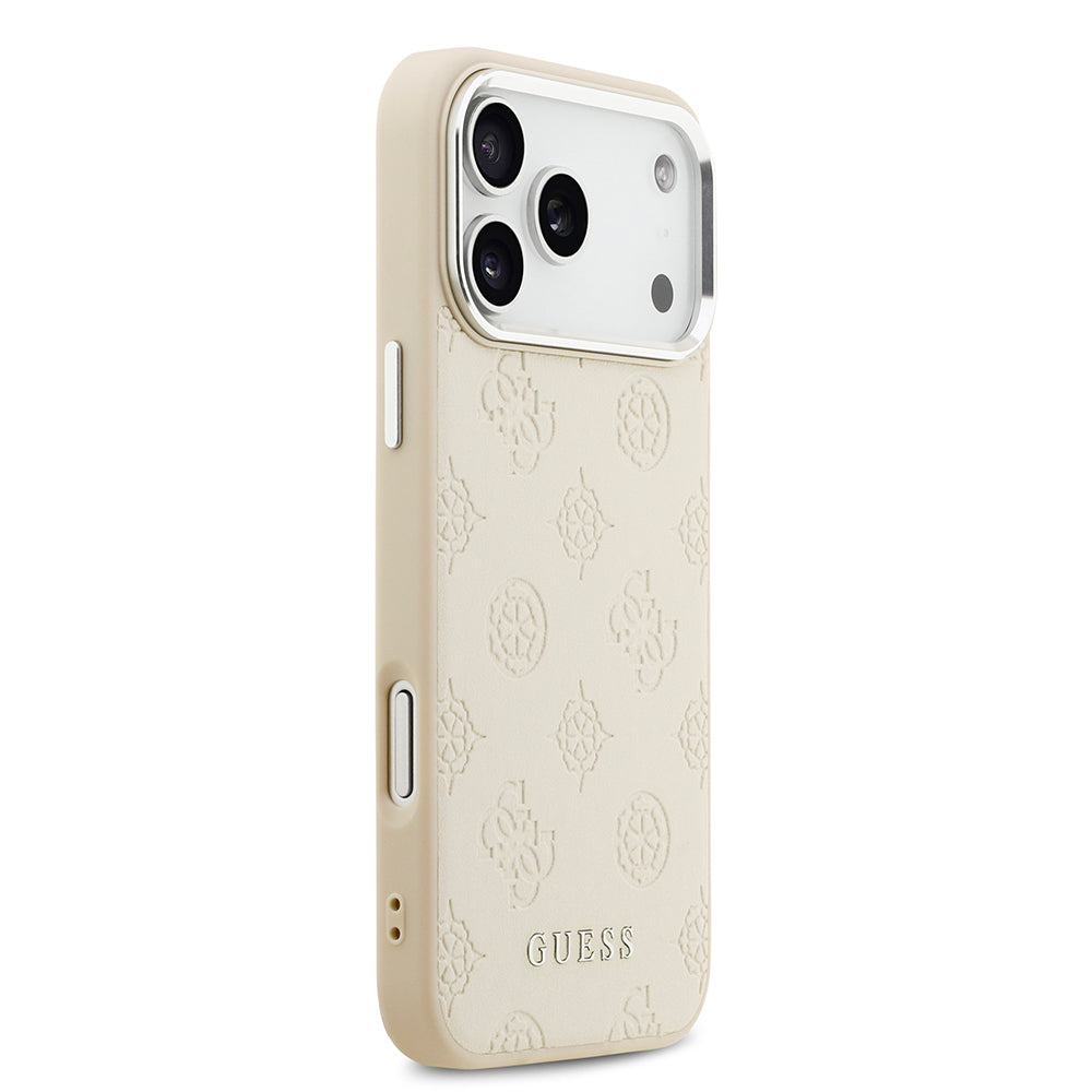 Apple iPhone 17 Pro Max Kılıf Guess Orjinal Lisanslı M-safe Şarj Özellikli Sıcak Baskılı Klasik Yazı Logolu PU Deri Peony Kapak Siyah