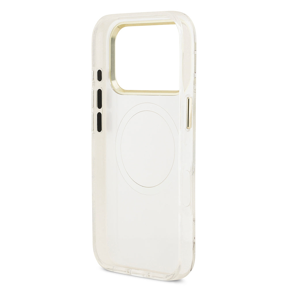 Apple iPhone 17 Pro Max Kılıf Guess Orjinal Lisanslı M-safe Şarj Özellikli Simli Çiçek Desenli Metal Kamera Çerçeveli Üçgen Logolu Kapak Mor