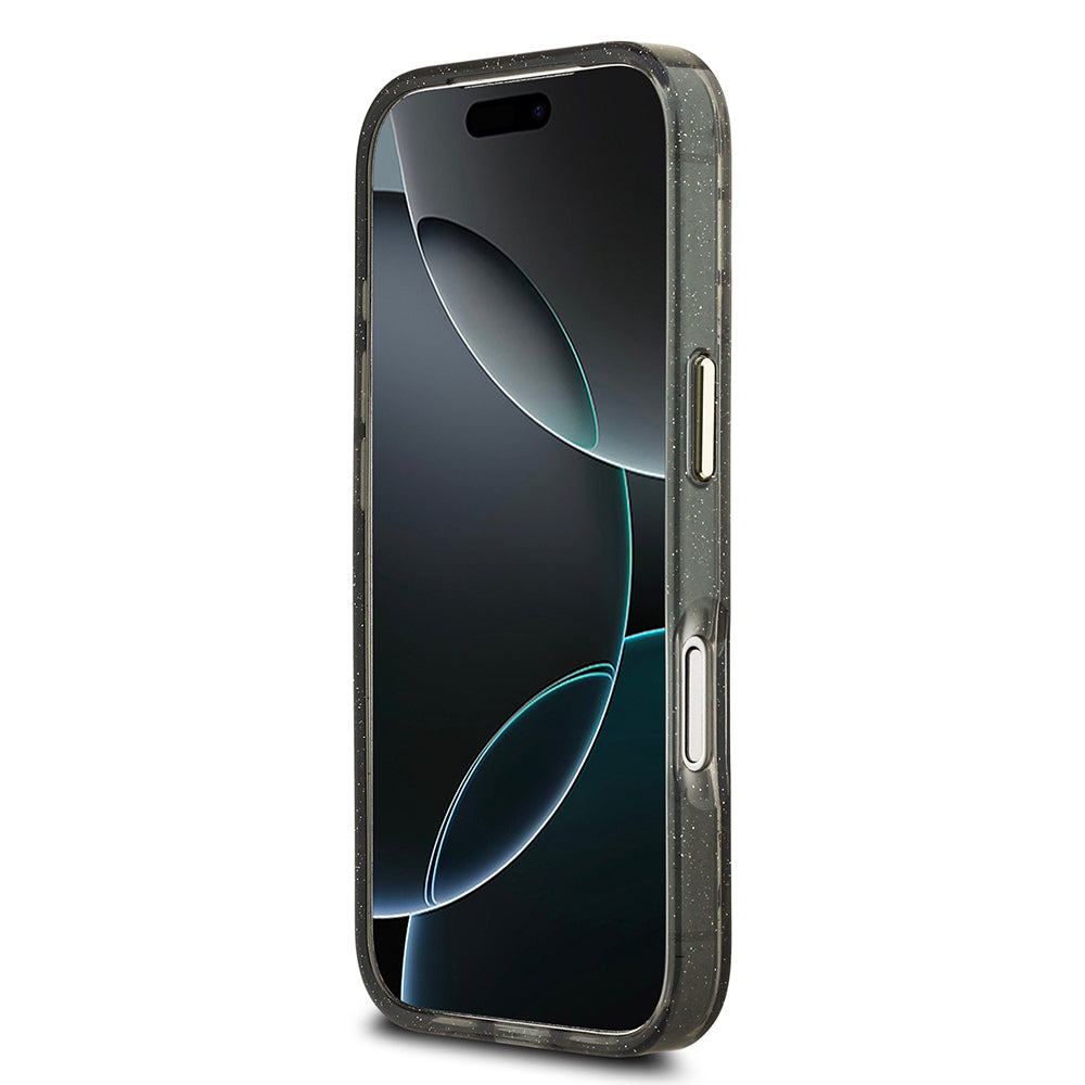 Apple iPhone 17 Pro Max Kılıf Guess Orjinal Lisanslı M-safe Şarj Özellikli Simli Çiçek Desenli Metal Kamera Çerçeveli Üçgen Logolu Kapak Beyaz