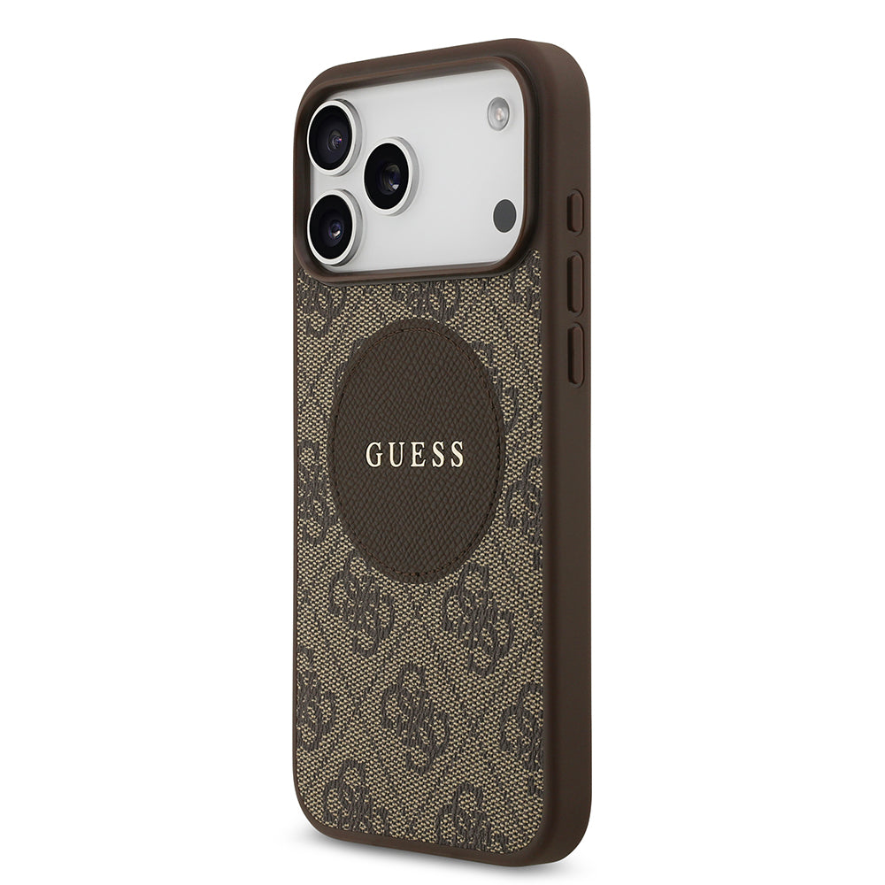 Apple iPhone 17 Pro Max Kılıf Guess Orjinal Lisanslı M-safe Şarj Özellikli Yazı Logolu Circle Classic Kapak Siyah