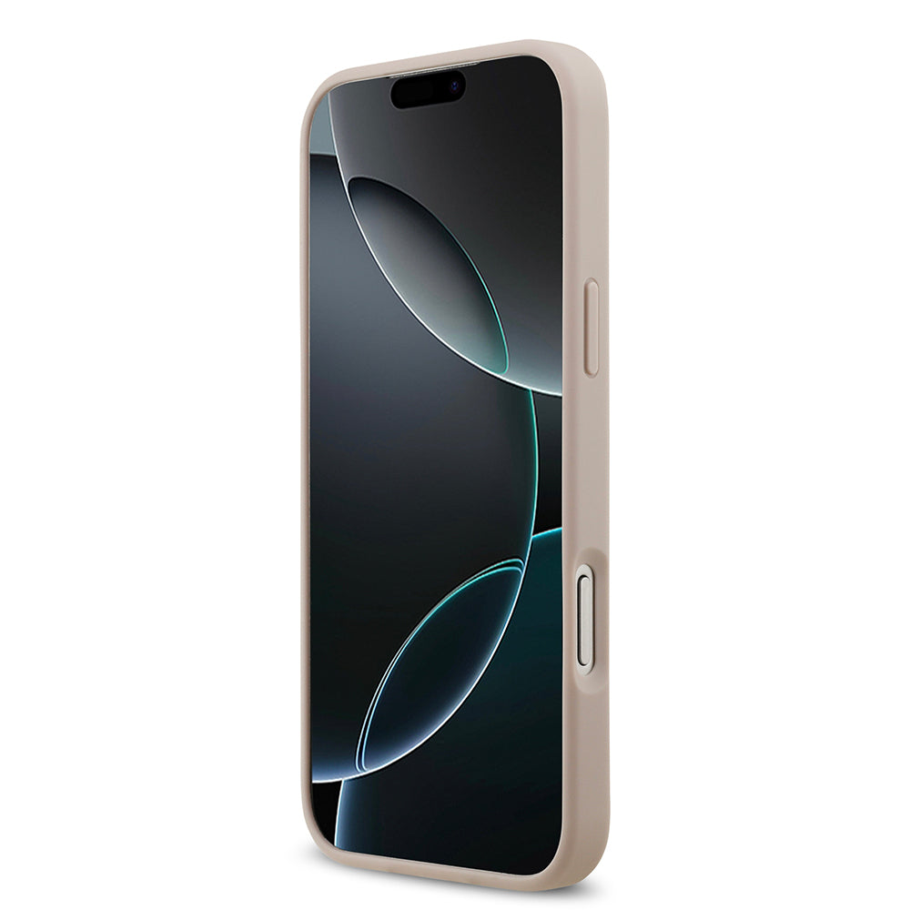 Apple iPhone 17 Pro Max Kılıf Guess Orjinal Lisanslı M-safe Şarj Özellikli Yazı Logolu Circle Classic Kapak Kahverengi