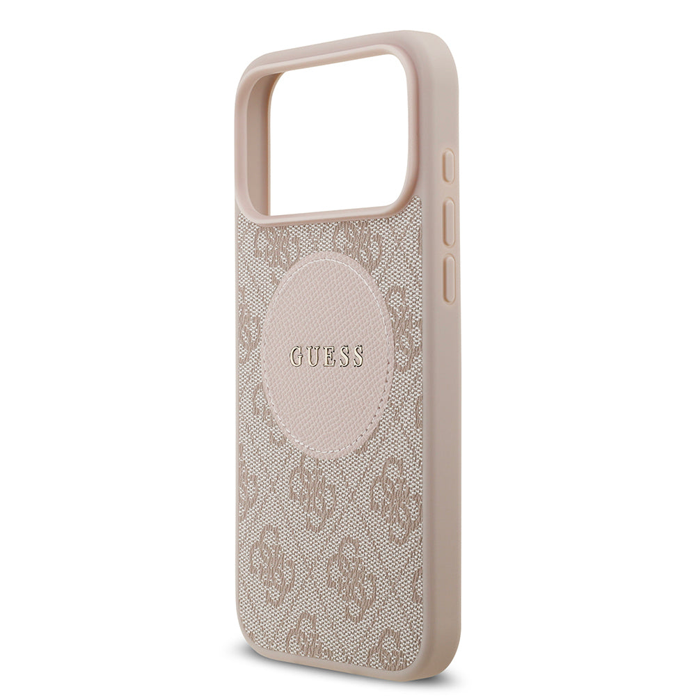 Apple iPhone 17 Pro Max Kılıf Guess Orjinal Lisanslı M-safe Şarj Özellikli Yazı Logolu Circle Classic Kapak Kahverengi
