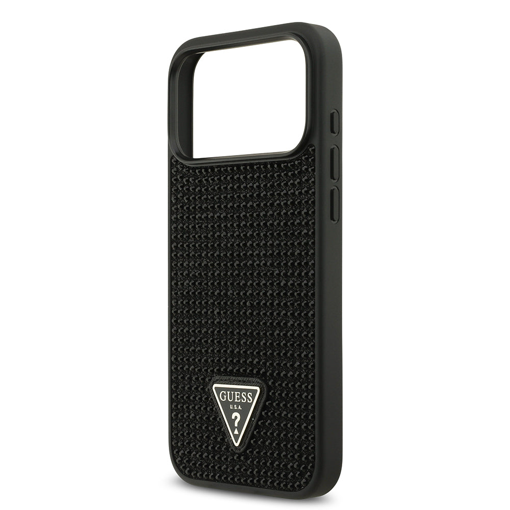 Apple iPhone 17 Pro Max Kılıf Guess Orjinal Lisanslı Taşlı Arka Yüzey Üçgen Logolu Kapak Gümüş