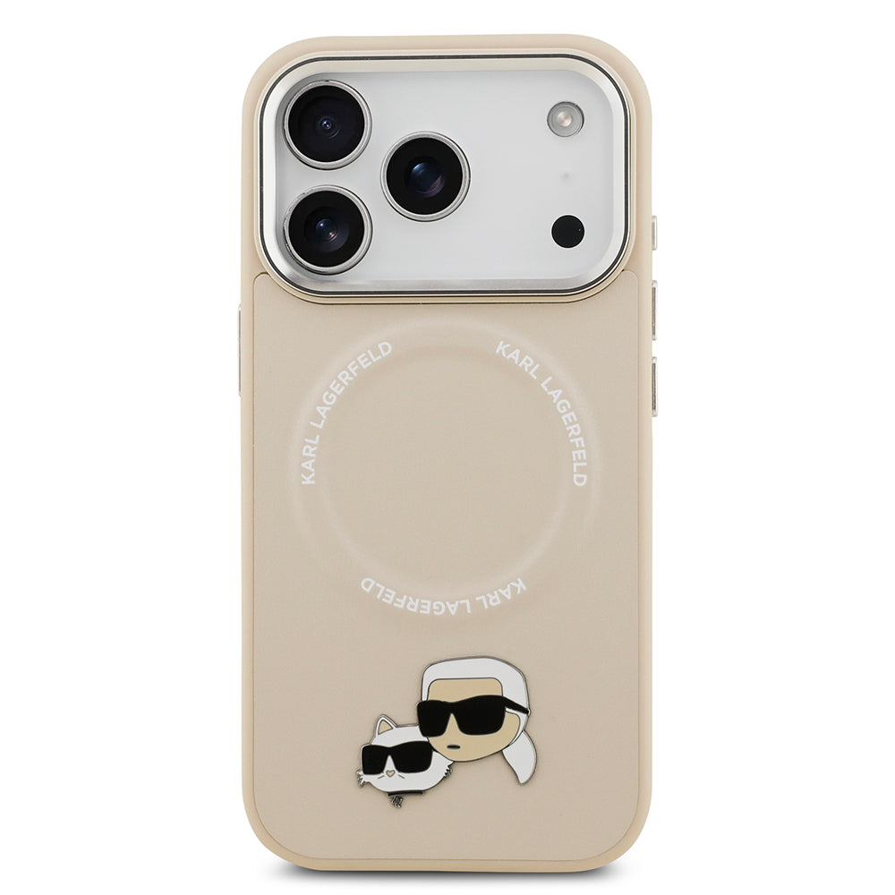 Apple iPhone 17 Pro Max Kılıf Karl Lagerfeld Orjinal Lisanslı M-safe Şarj Özellikli Metal Kamera ve Buton Tasarımlı K&C PU Deri Kapak Gri