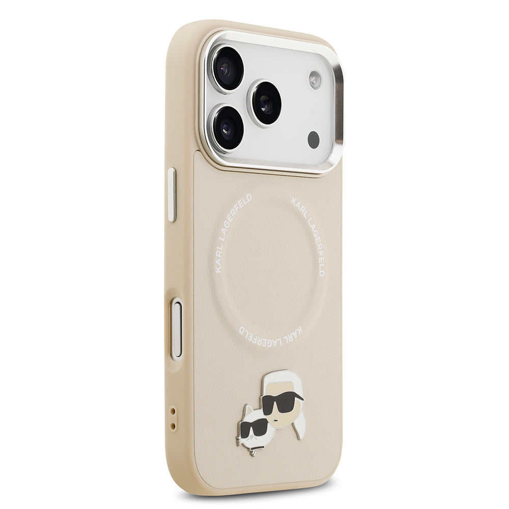 Apple iPhone 17 Pro Max Kılıf Karl Lagerfeld Orjinal Lisanslı M-safe Şarj Özellikli Metal Kamera ve Buton Tasarımlı K&C PU Deri Kapak Gri