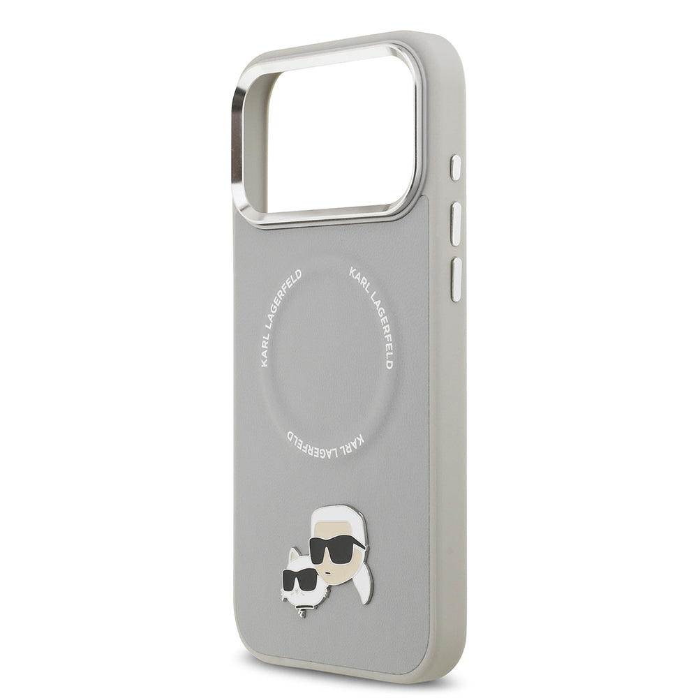 Apple iPhone 17 Pro Max Kılıf Karl Lagerfeld Orjinal Lisanslı M-safe Şarj Özellikli Metal Kamera ve Buton Tasarımlı K&C PU Deri Kapak Bej