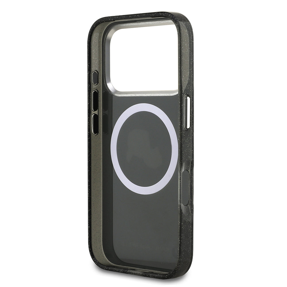 Apple iPhone 17 Pro Max Kılıf Karl Lagerfeld Orjinal Lisanslı Parlayan Simli Karl & Choupette Heads Kapak Siyah