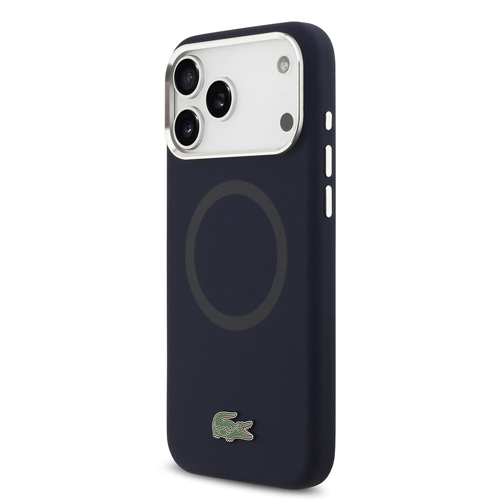 Apple iPhone 17 Pro Max Kılıf Lacoste Orjinal Lisanslı M-safe Şarj Özellikli İkonik Logolu Metal Kamera Çerçeveli Silikon Kapak Kırmızı