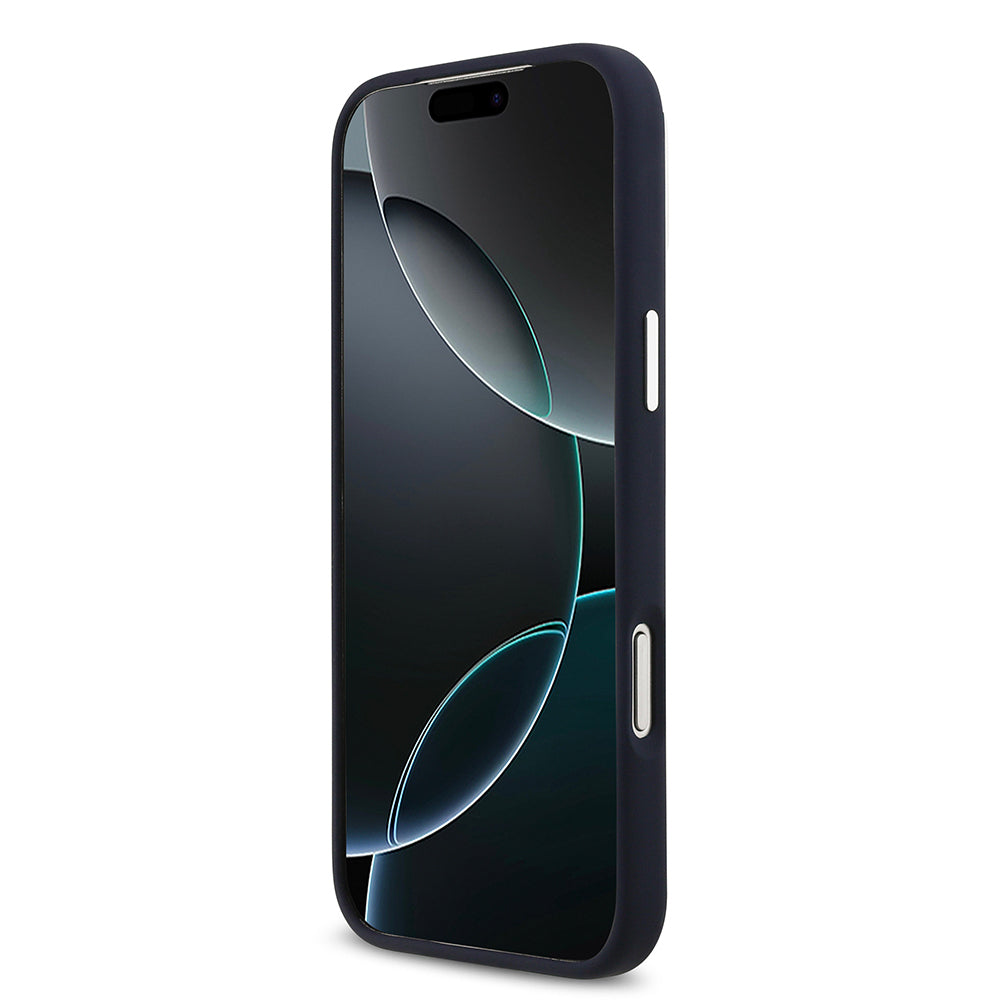 Apple iPhone 17 Pro Max Kılıf Lacoste Orjinal Lisanslı M-safe Şarj Özellikli İkonik Logolu Metal Kamera Çerçeveli Silikon Kapak Lacivert