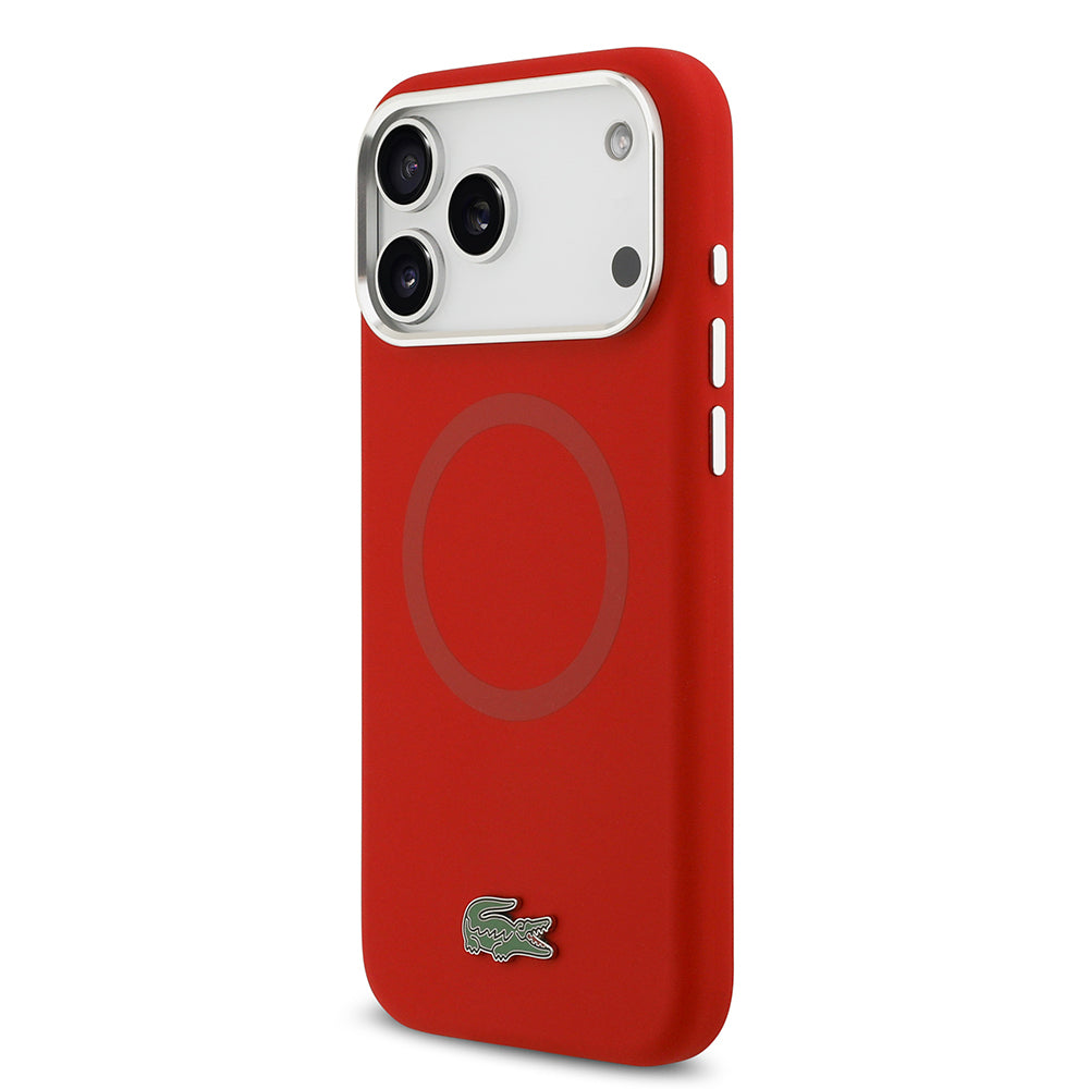 Apple iPhone 17 Pro Max Kılıf Lacoste Orjinal Lisanslı M-safe Şarj Özellikli İkonik Logolu Metal Kamera Çerçeveli Silikon Kapak Lacivert