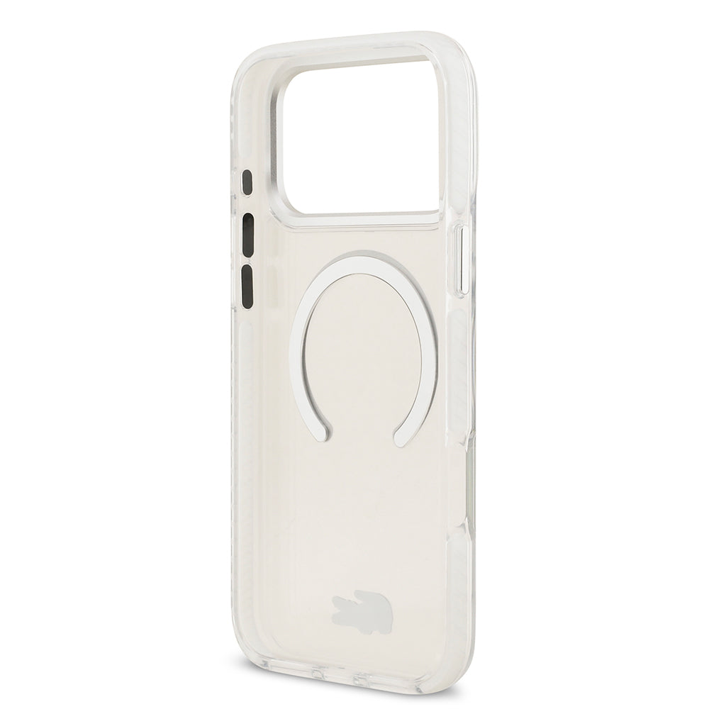 Apple iPhone 17 Pro Max Kılıf Lacoste Orjinal Lisanslı M-safe Şarj Özellikli İkonik Timsah Logolu Buzlu Kapak Gri