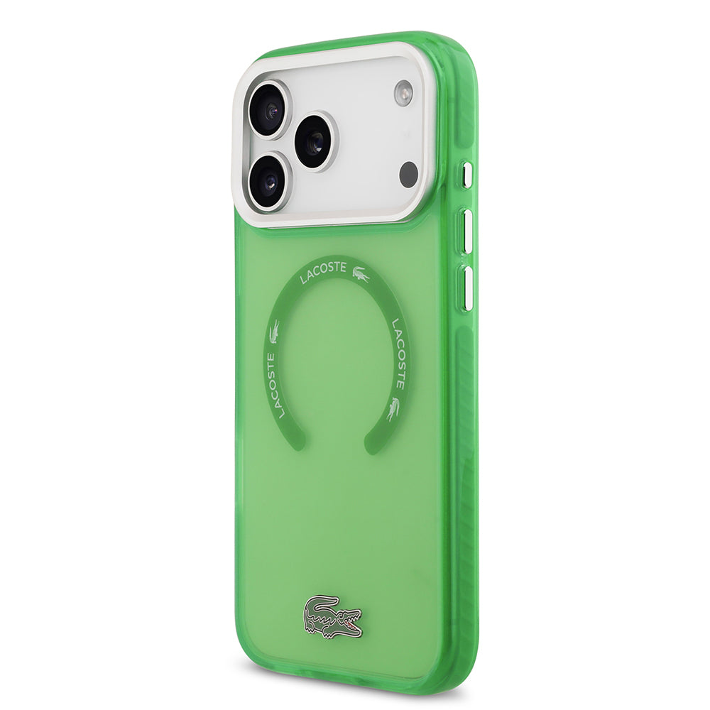 Apple iPhone 17 Pro Max Kılıf Lacoste Orjinal Lisanslı M-safe Şarj Özellikli İkonik Timsah Logolu Buzlu Kapak Yeşil