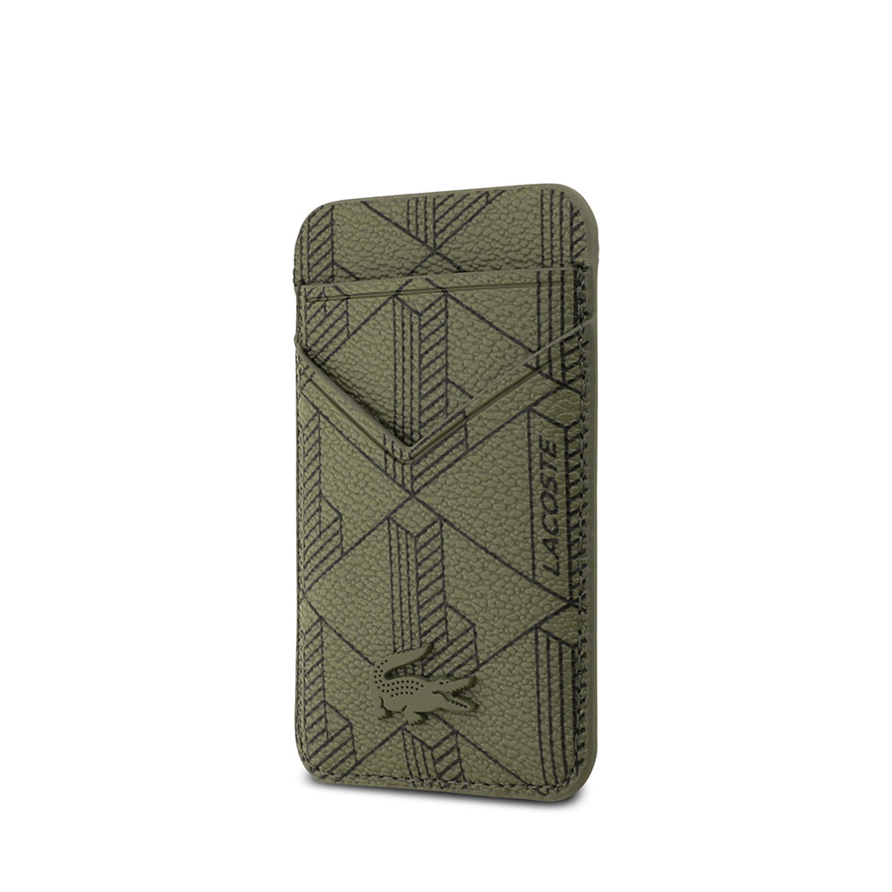 Apple iPhone 17 Pro Max Kılıf Lacoste Orjinal Lisanslı M-safe Şarj Özellikli PU Deri Tasarımlı Kartlıklı Karışık Monogram Desenli Kapak Siyah