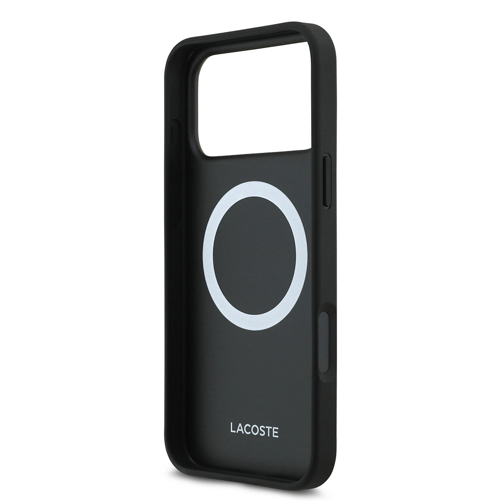 Apple iPhone 17 Pro Max Kılıf Lacoste Orjinal Lisanslı M-safe Şarj Özellikli PU Pike Desenli Metal Logolu Kartlıklı Kapak Yeşil