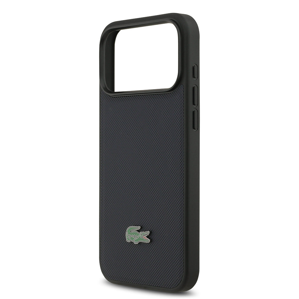 Apple iPhone 17 Pro Max Kılıf Lacoste Orjinal Lisanslı M-safe Şarj Özellikli PU Pike Desenli Metal Logolu Kartlıklı Kapak Bej