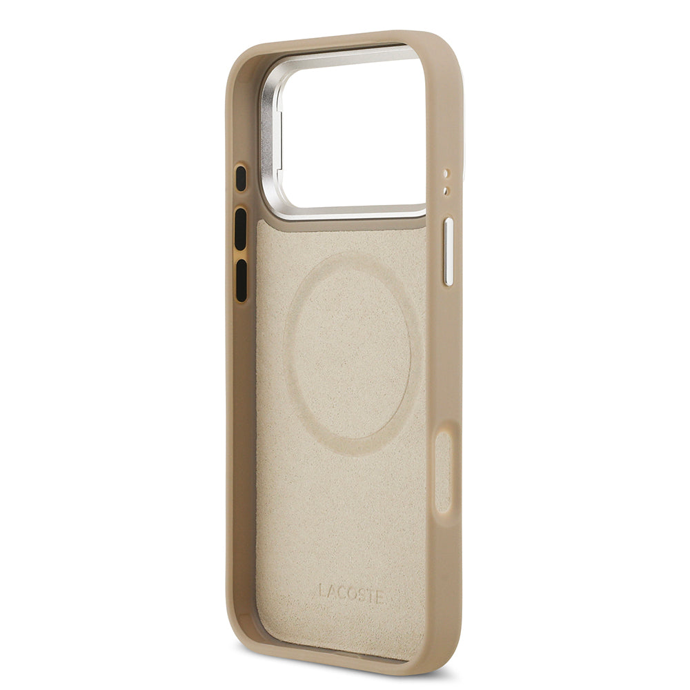 Apple iPhone 17 Pro Max Kılıf Lacoste Orjinal Lisanslı M-safe Şarj Özellikli PU Pike Desenli Standlı Metal Logolu Kapak Yeşil