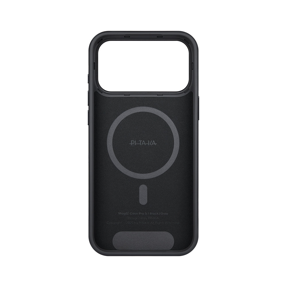 Apple iPhone 17 Pro Max Kılıf M-safe Şarj Özellikli 1500D Aramid Fiber Pitaka Military-Grade Classic Serisi Black-Grey Twill Kapak Siyah-Gri