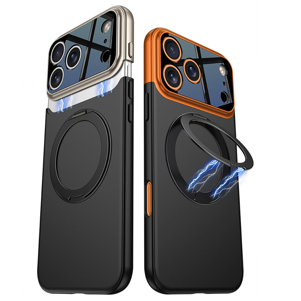 Apple iPhone 17 Pro Max Kılıf M-safe Şarj Özellikli 360 Derece Standlı Çift Parçalı Zore Torino Kapak Lacivert-Siyah