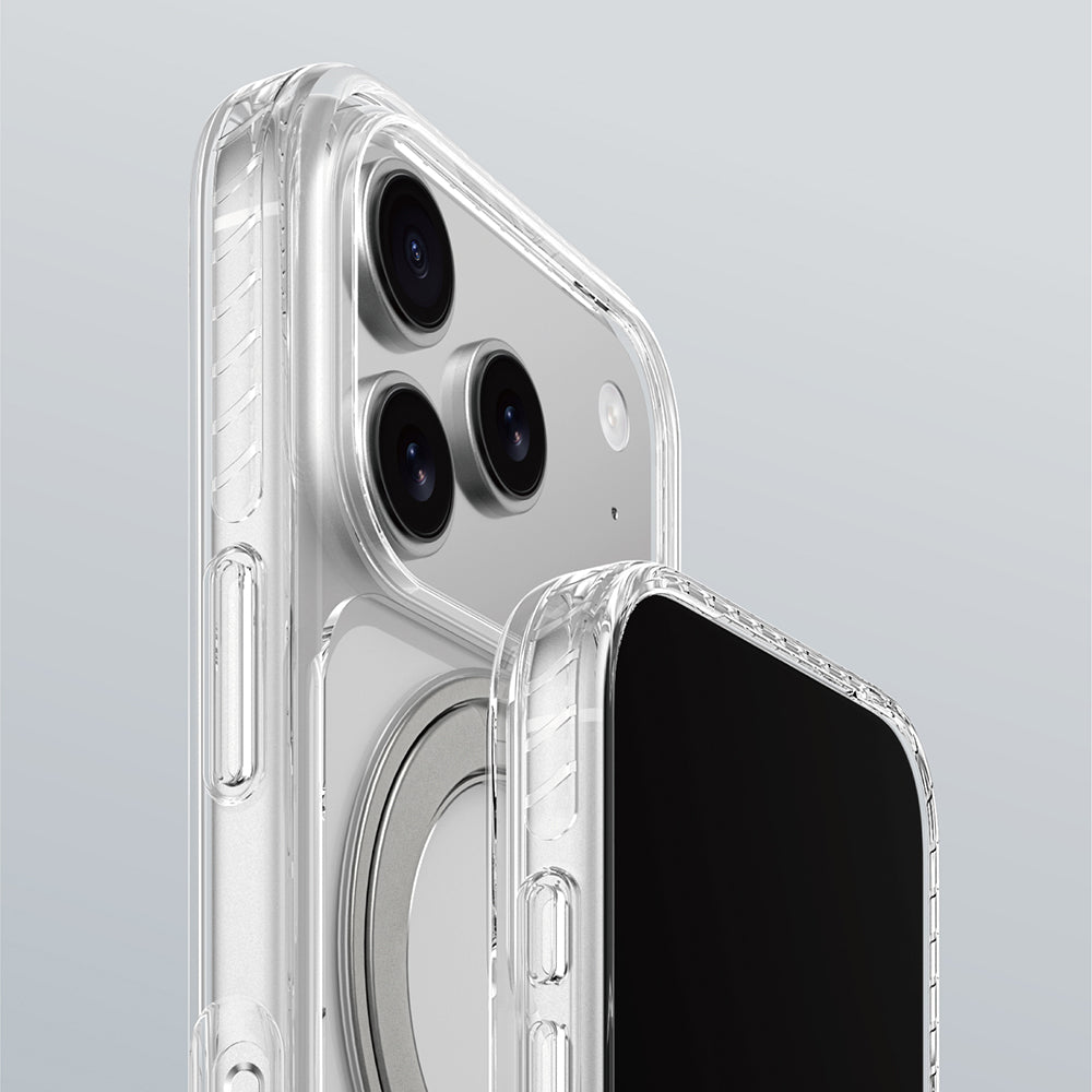 Apple iPhone 17 Pro Max Kılıf M-Safe Şarj Özellikli Airbag Tasarımlı Standlı AmazingThing Titan Pro MagSpin Kapak Mavi