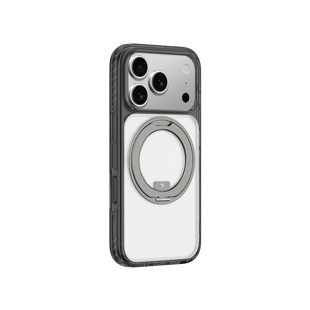 Apple iPhone 17 Pro Max Kılıf M-Safe Şarj Özellikli Airbag Tasarımlı Standlı AmazingThing Titan Pro MagSpin Kapak Siyah