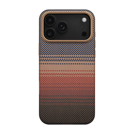 Apple iPhone 17 Pro Max Kılıf M-safe Şarj Özellikli Aramid Fiber Pitaka Military-Grade Sunset-Moonrise Serisi Sunset Kapak Kahverengi