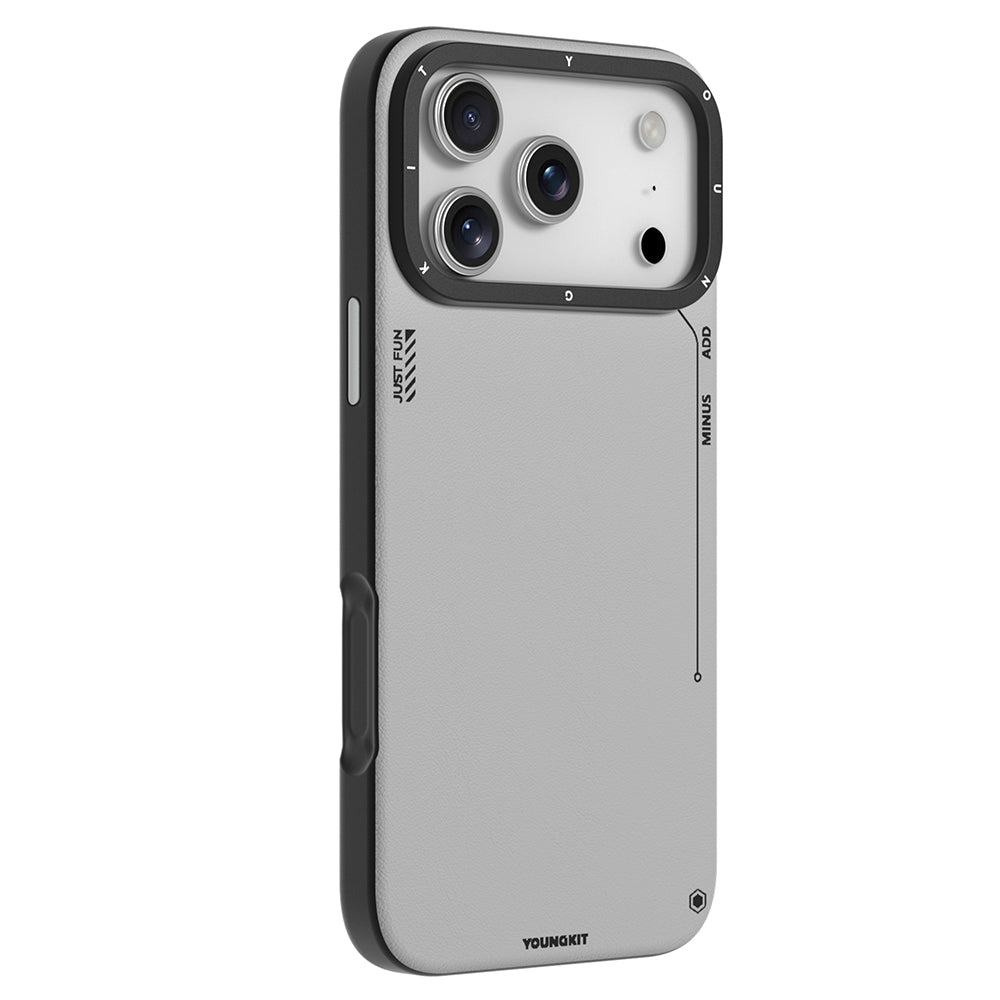 Apple iPhone 17 Pro Max Kılıf M-safe Şarj Özellikli Basit Mat Deri Desenli Youngkit Tech Fashion Serisi Kapak Gri