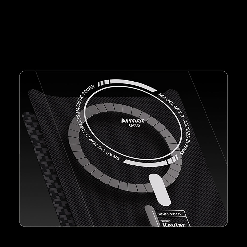 Apple iPhone 17 Pro Max Kılıf M-Safe Şarj Özellikli Benks ArmorPro ArmorGrid Serisi Kevlar Kapak Siyah