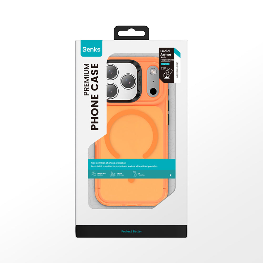 Apple iPhone 17 Pro Max Kılıf M-Safe Şarj Özellikli Benks C-Magnet Lucid Armor Kapak Turuncu