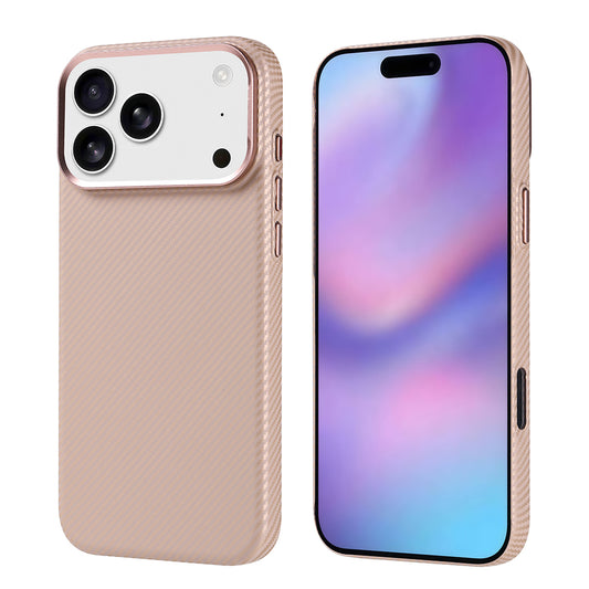 Apple iPhone 17 Pro Max Kılıf M-safe Şarj Özellikli Karbon Fiber Görünümlü Zore Nekst Kapak Bej