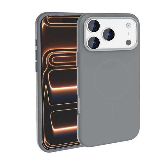 Apple iPhone 17 Pro Max Kılıf M-Safe Şarj Özellikli Metal Kamera Çerçeveli Zore Edi Silikon Kapak Titanyum-Gri